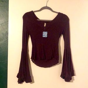 Plum free people bell sleeve blouse